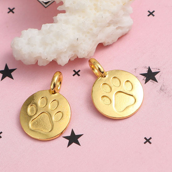 Immagine di Lega di Zinco Charms Zampa del cane Oro Placcato Tondo 16mm x 11mm , 20 Pz