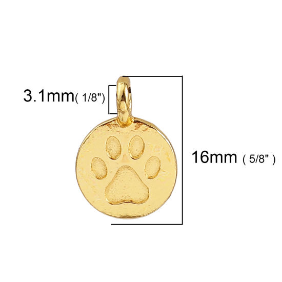 Immagine di Lega di Zinco Charms Zampa del cane Oro Placcato Tondo 16mm x 11mm , 20 Pz
