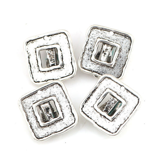 Image de Boucles d'Oreilles Dormeuse en Alliage de Zinc Rectangle Argent Vieilli, 20mm x 19mm, 4 Pcs