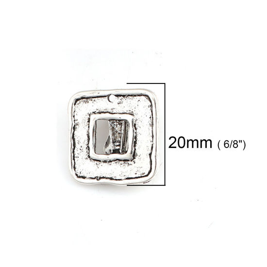 Image de Boucles d'Oreilles Dormeuse en Alliage de Zinc Rectangle Argent Vieilli, 20mm x 19mm, 4 Pcs