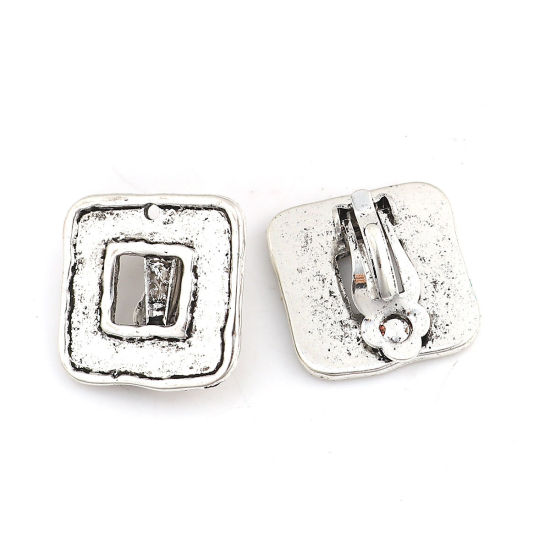 Image de Boucles d'Oreilles Dormeuse en Alliage de Zinc Rectangle Argent Vieilli, 20mm x 19mm, 4 Pcs