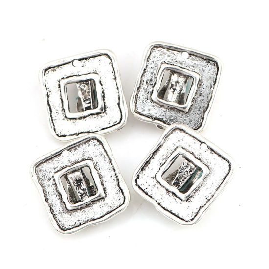 Image de Boucles d'Oreilles Dormeuse en Alliage de Zinc Rectangle Argent Vieilli, 20mm x 19mm, 4 Pcs