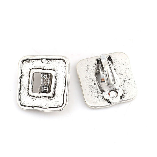 Image de Boucles d'Oreilles Dormeuse en Alliage de Zinc Rectangle Argent Vieilli, 20mm x 19mm, 4 Pcs