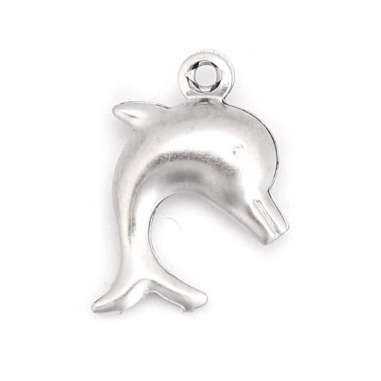 Immagine di 316 Acciaio inossidabile Gioielli Oceanici Charms Delfino Tono Argento 15mm x 11mm, 20 Pz