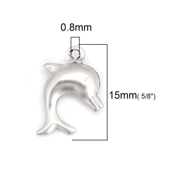 Immagine di 316 Acciaio inossidabile Gioielli Oceanici Charms Delfino Tono Argento 15mm x 11mm, 20 Pz
