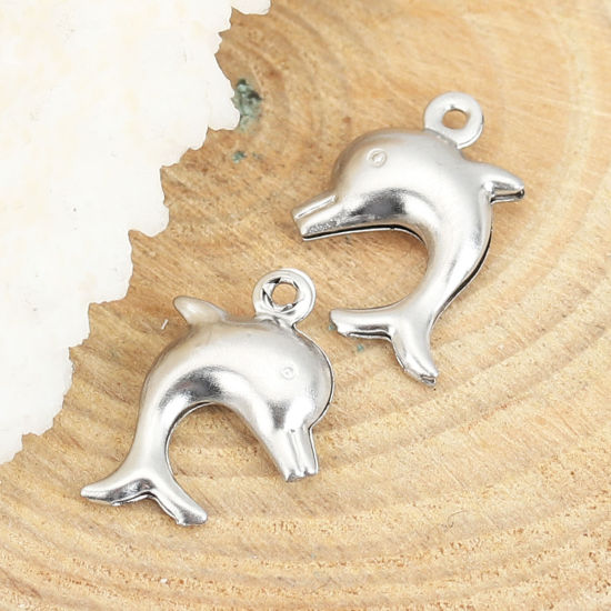 Immagine di 316 Acciaio inossidabile Gioielli Oceanici Charms Delfino Tono Argento 15mm x 11mm, 20 Pz