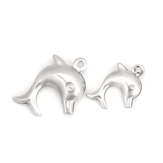 Immagine di 316 Acciaio inossidabile Gioielli Oceanici Charms Delfino Tono Argento 15mm x 11mm, 20 Pz