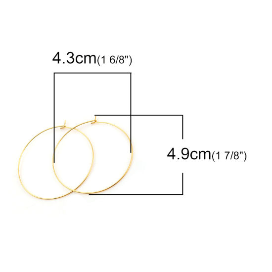 ステンレス鋼 フープピアス 環状 金メッキ 49mm x 45mm、 10 個 の画像