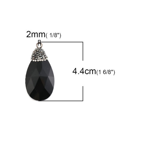 Image de Pendentifs en Verre Goutte d'Eau Noir à Strass Gris Foncé A Facettes 44mm x 22mm, 1 Pièce