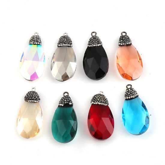 Image de Pendentifs en Verre Goutte d'Eau Noir à Strass Gris Foncé A Facettes 44mm x 22mm, 1 Pièce