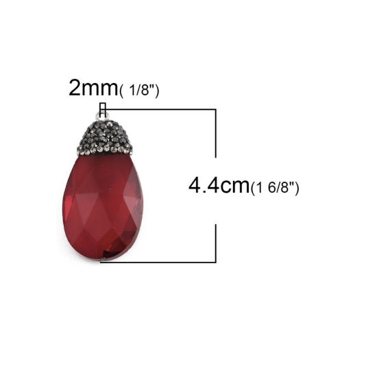 Image de Pendentifs en Verre Goutte d'Eau Noir à Strass Gris Foncé A Facettes 44mm x 22mm, 1 Pièce