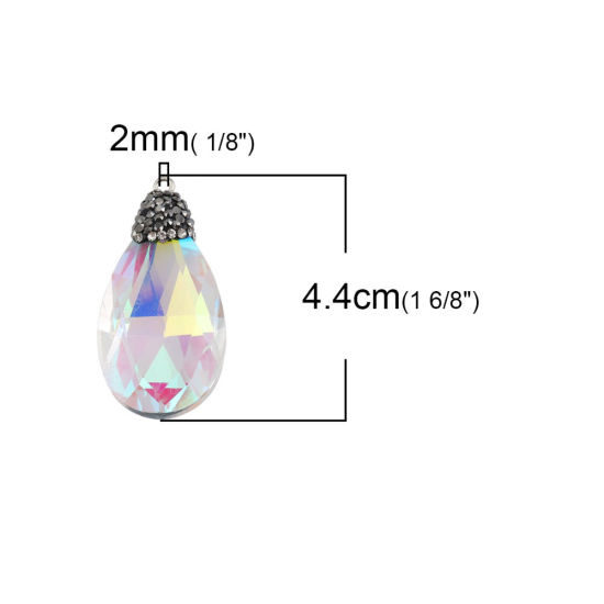 Image de Pendentifs en Verre Goutte d'Eau Noir à Strass Gris Foncé A Facettes 44mm x 22mm, 1 Pièce