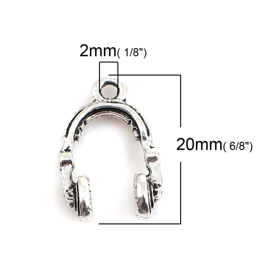 亜鉛合金 音楽 チャーム ヘッドフォン 銀古美 20mmx 13mm、 20 個 の画像