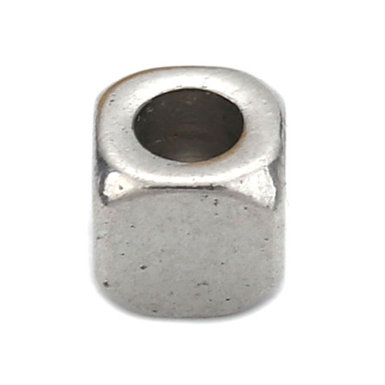 Image de Perles en Acier Inoxydable Carré Argent Mat 4mm x 4mm, Taille de Trou: 2.1mm, 10 Pcs