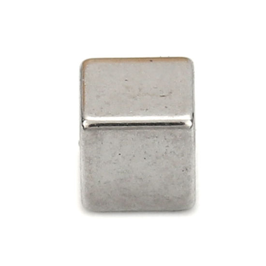 Imagen de Acero Inoxidable Puede Tallar Llana Cuentas para la Fabricación de Joyas con Dijes de Bricolaje Cubo Tono de Plata Bruñido de Rodillos 4mm x 4mm, Agujero: Aprox Sin Agujero, 10 Unidades
