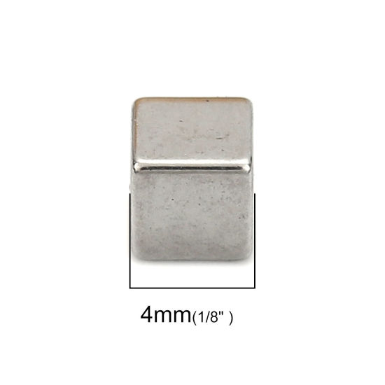 Imagen de Acero Inoxidable Puede Tallar Llana Cuentas para la Fabricación de Joyas con Dijes de Bricolaje Cubo Tono de Plata Bruñido de Rodillos 4mm x 4mm, Agujero: Aprox Sin Agujero, 10 Unidades