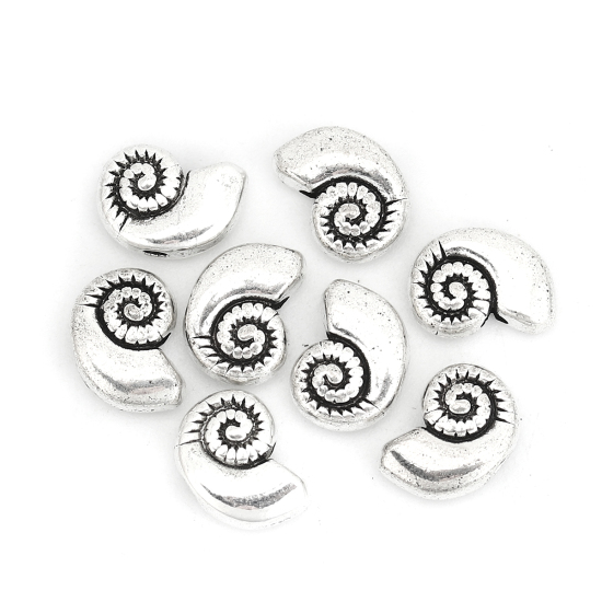 Immagine di Lega di Zinco Separatori Perline Conchiglia Argento Antico Circa 11mm x 8mm, Foro:Circa 1.5mm, 50 Pz