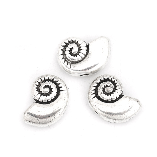 Immagine di Lega di Zinco Separatori Perline Conchiglia Argento Antico Circa 11mm x 8mm, Foro:Circa 1.5mm, 50 Pz