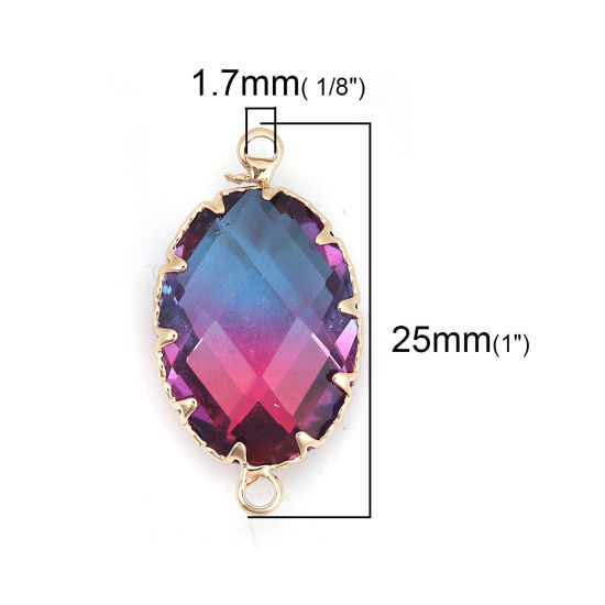 Immagine di Ottone + Vetro Connettore Ovale Oro Placcato Colore Fuscia Sfaccettato 25mmx 14mm, 2 Pz
