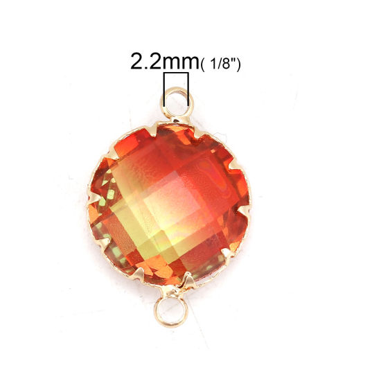 Image de Connecteurs en Laiton+Verre Rond Doré Rouge & Jaune A Facettes 24mm x 17mm - 23mm x 16mm, 2 Pcs