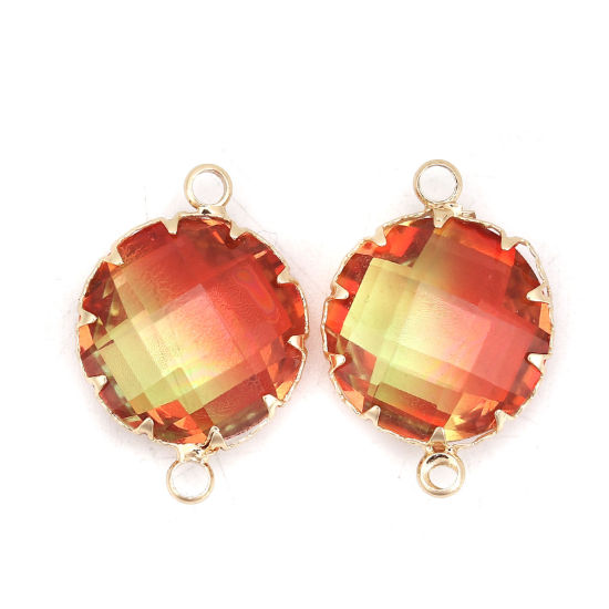 Image de Connecteurs en Laiton+Verre Rond Doré Rouge & Jaune A Facettes 24mm x 17mm - 23mm x 16mm, 2 Pcs