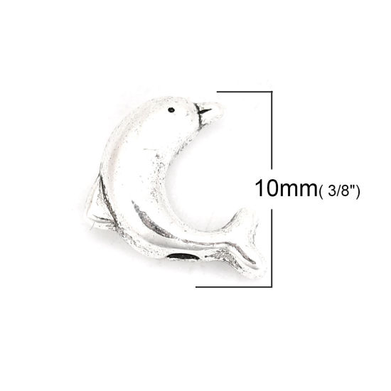 Immagine di Lega di Zinco Gioielli Oceanici Separatori Perline Delfino Argento Antico Circa 10mm x 8mm, Foro:Circa 1.3mm, 100 Pz