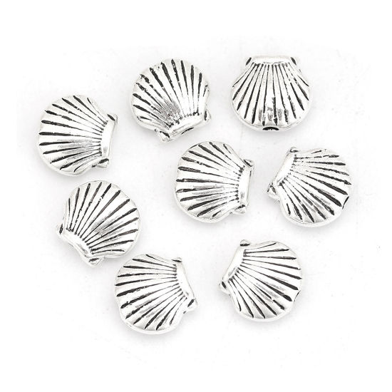 Immagine di Lega di Zinco Separatori Perline Conchiglia Argento Antico Circa 9mm x 8mm, Foro:Circa 1.3mm, 50 Pz