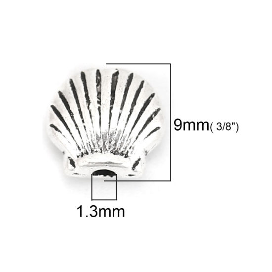 Immagine di Lega di Zinco Separatori Perline Conchiglia Argento Antico Circa 9mm x 8mm, Foro:Circa 1.3mm, 50 Pz