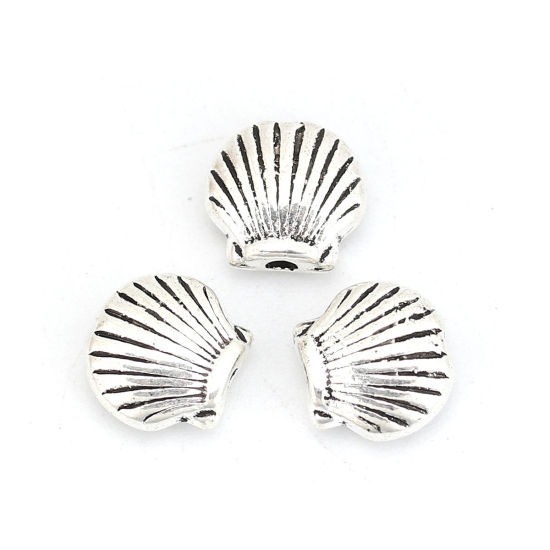 Immagine di Lega di Zinco Separatori Perline Conchiglia Argento Antico Circa 9mm x 8mm, Foro:Circa 1.3mm, 50 Pz