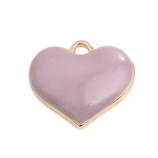 Image de Breloques en Alliage de Zinc Cœur Plein Email Doré Rose 20mm x 18mm, 10 Pcs