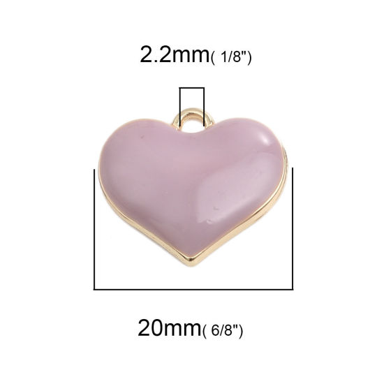 Image de Breloques en Alliage de Zinc Cœur Plein Email Doré Rose 20mm x 18mm, 10 Pcs