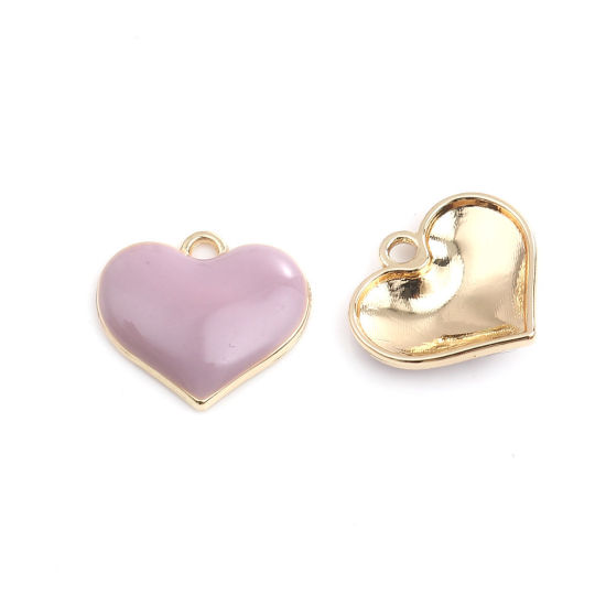 Image de Breloques en Alliage de Zinc Cœur Plein Email Doré Rose 20mm x 18mm, 10 Pcs