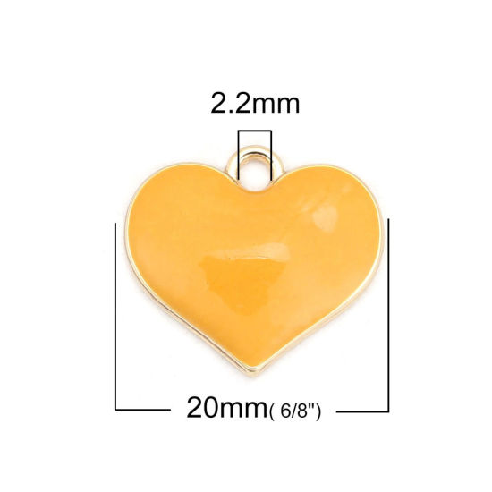Image de Breloques en Alliage de Zinc Cœur Plein Email Doré Rose 20mm x 18mm, 10 Pcs