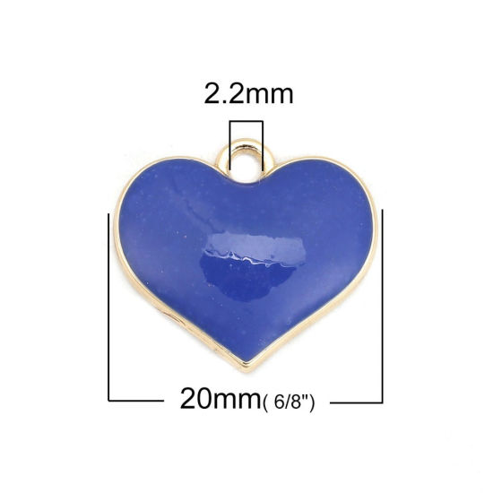Image de Breloques en Alliage de Zinc Cœur Plein Email Doré Rose 20mm x 18mm, 10 Pcs