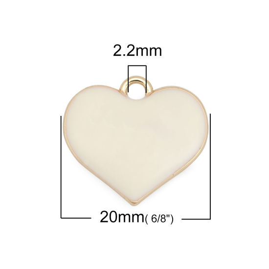 Image de Breloques en Alliage de Zinc Cœur Plein Email Doré Crème 20mm x 18mm, 10 Pcs
