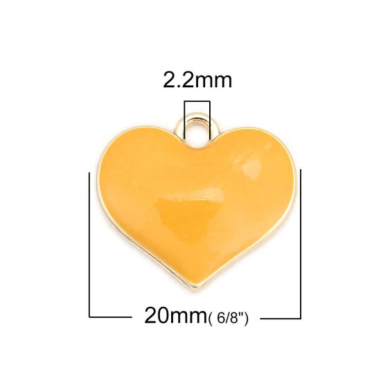 Image de Breloques en Alliage de Zinc Cœur Plein Email Doré Gingembre 20mm x 18mm, 10 Pcs