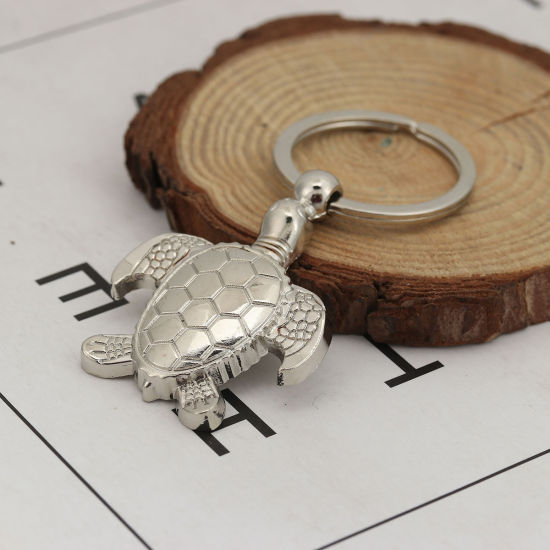 Image de Porte-Clés Tortue de Mer Argent Mat 76mm x 37mm, 1 Pièce