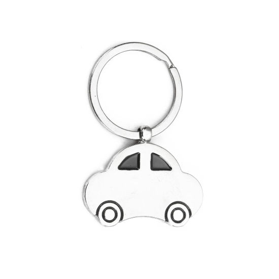 Image de Porte-Clés Voiture Argent Mat Noir Email 60mm x 41mm, 2 Pcs