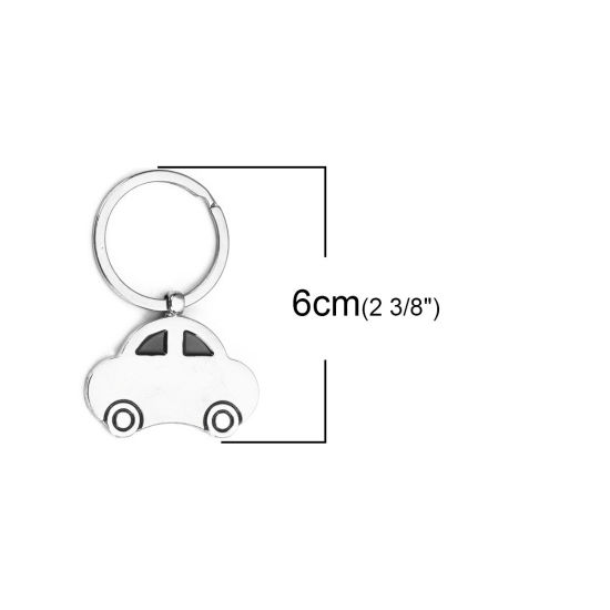 Image de Porte-Clés Voiture Argent Mat Noir Email 60mm x 41mm, 2 Pcs