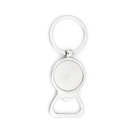 Image de Porte-Clés en Alliage de Zinc Ouvre bouteille Argent Mat Cabochon Rapportable (Convenable à 24mm Dia) 82mm x 32mm, 2 Pcs