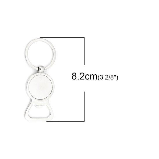 Image de Porte-Clés en Alliage de Zinc Ouvre bouteille Argent Mat Cabochon Rapportable (Convenable à 24mm Dia) 82mm x 32mm, 2 Pcs