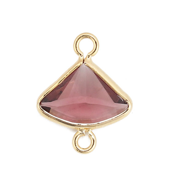 Image de Connecteurs en Laiton Eventail Plaqué Or Véritable 18K Prune A Facettes 13mm x 10mm, 3 Pcs