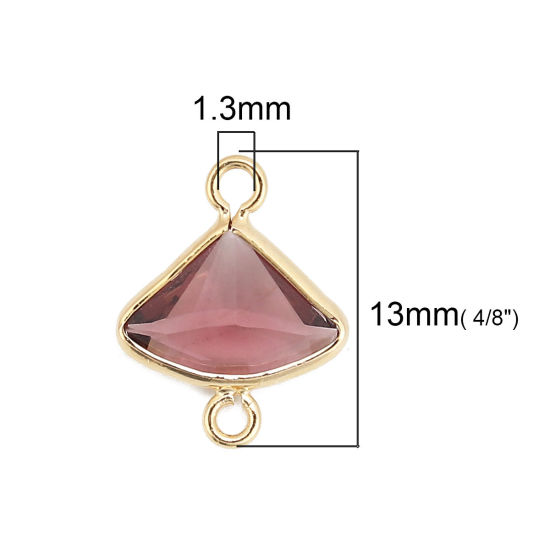 Image de Connecteurs en Laiton Eventail Plaqué Or Véritable 18K Prune A Facettes 13mm x 10mm, 3 Pcs