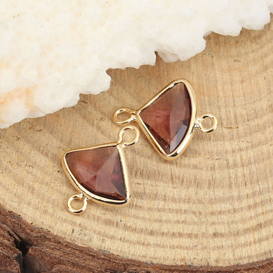 Image de Connecteurs en Laiton Eventail Plaqué Or Véritable 18K Prune A Facettes 13mm x 10mm, 3 Pcs