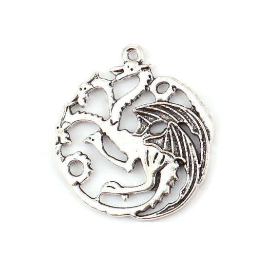 Image de 10 Pcs Pendentifs Collection de Conte de Fées en Alliage de Zinc Argent Vieilli Dragon 35mm x 32mm