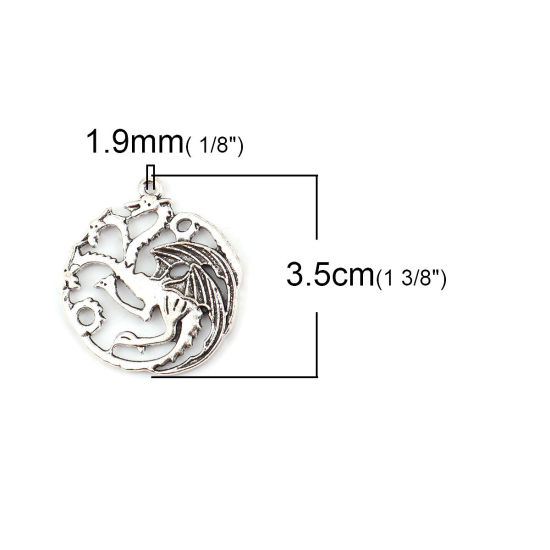 Image de 10 Pcs Pendentifs Collection de Conte de Fées en Alliage de Zinc Argent Vieilli Dragon 35mm x 32mm