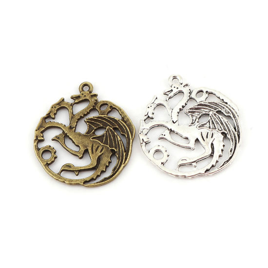 Image de 10 Pcs Pendentifs Collection de Conte de Fées en Alliage de Zinc Argent Vieilli Dragon 35mm x 32mm