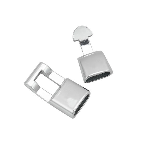 Image de Fermoirs à Crochet Rectangle Argent Mat, Longueur: 36mm, Largeur: 12mm, 5 Kits