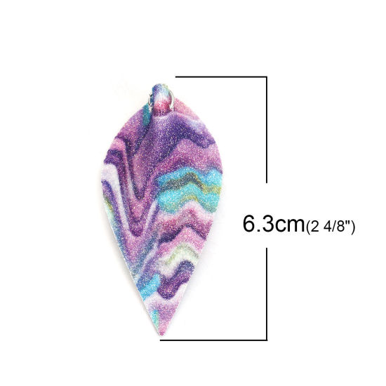 Picture of PU Leather Pendants Leaf Multicolor Ripple 6.3cm(2 4/8") x 3.1cm(1 2/8"), 10 PCs