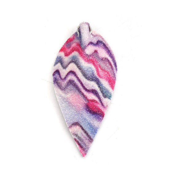 Picture of PU Leather Pendants Leaf Multicolor Ripple 6.3cm(2 4/8") x 3.1cm(1 2/8"), 10 PCs